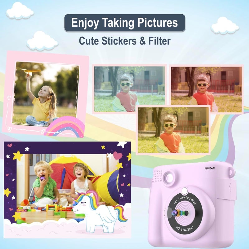 FUNKAM Instant Print Camera for Kids - 2.4" HD 1080P - with 32GB SD Card, 5 Markers, Stickers, 5 Paper Rolls, Lanyard. Camera Boys and Girls from 3 to 14 Years Old. (Purple) - Image 5